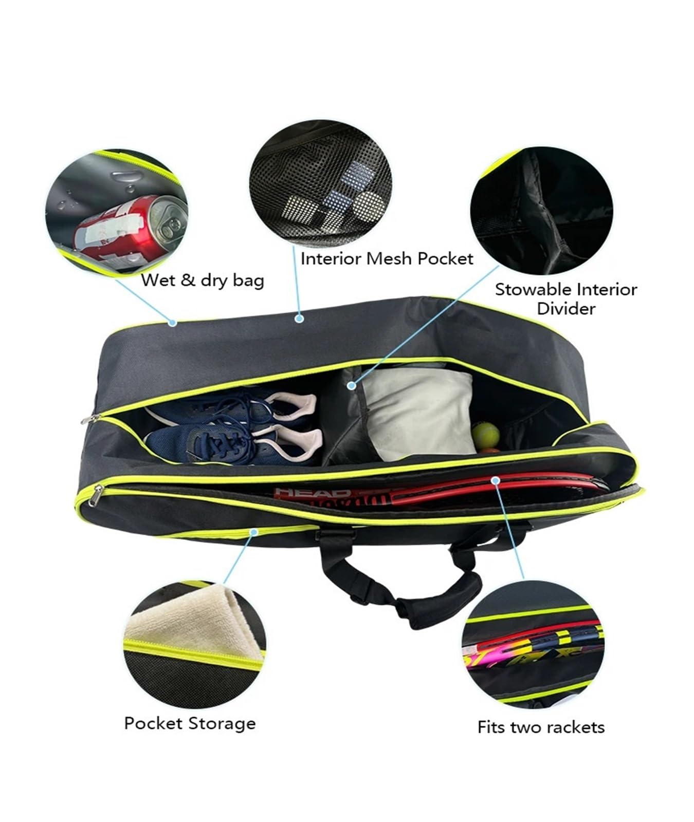 Mochila Tenis Bolsa for Raquetas De Tenis, Mochila Gran Capacidad 3 A 6 Piezas, Gymbag Bádminton, Raqueta Squash con Zapatos Separados