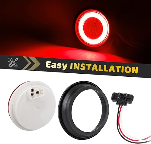 Miniatura 2 de WahMOTOTin 4 luces traseras LED redondas de 4 pulgadas, color rojo, 64 LED con ojales de goma sellados, impermeables, IP67, luces de señal de freno