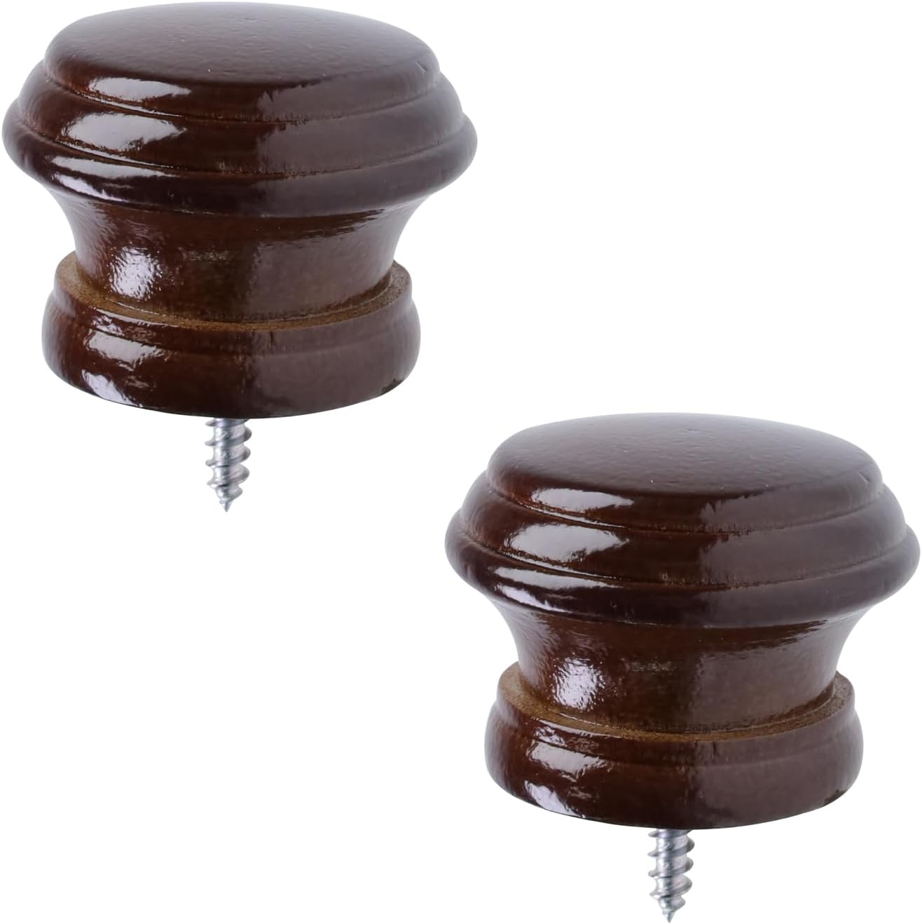 Antrader Finials for Curtain Rods Wood Curtain Rod Finial Screw on Curtain Rod End Caps Drapery Rods Replacement Finials Pack of 2, Coffee Color