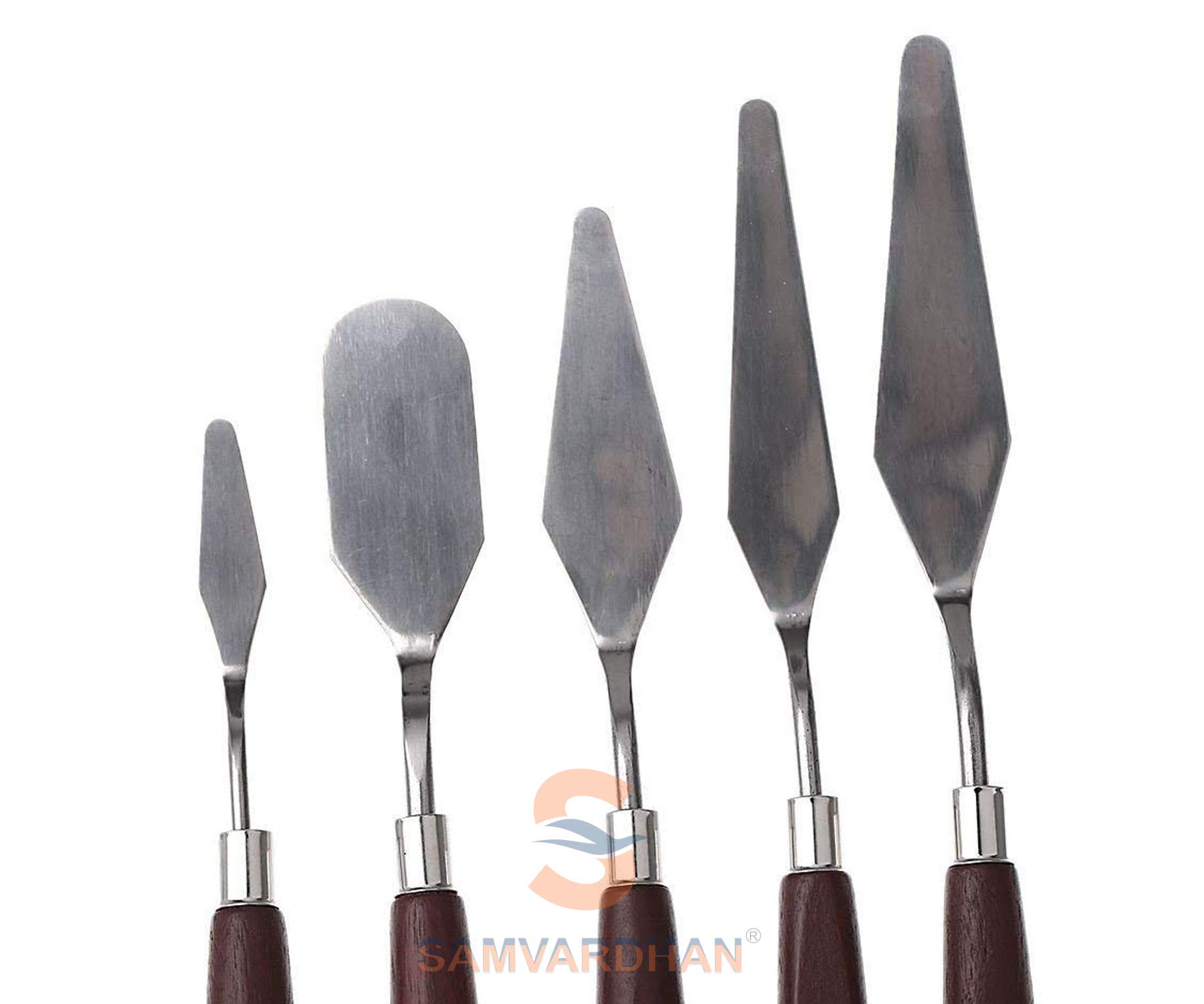 SAMVARDHAN 5 Piece Palette Knives/Painting Knives for Artist canvas Oil paint color mixing (Size-1,2,3,4,5) (Wooden Style Palette Knife) 1