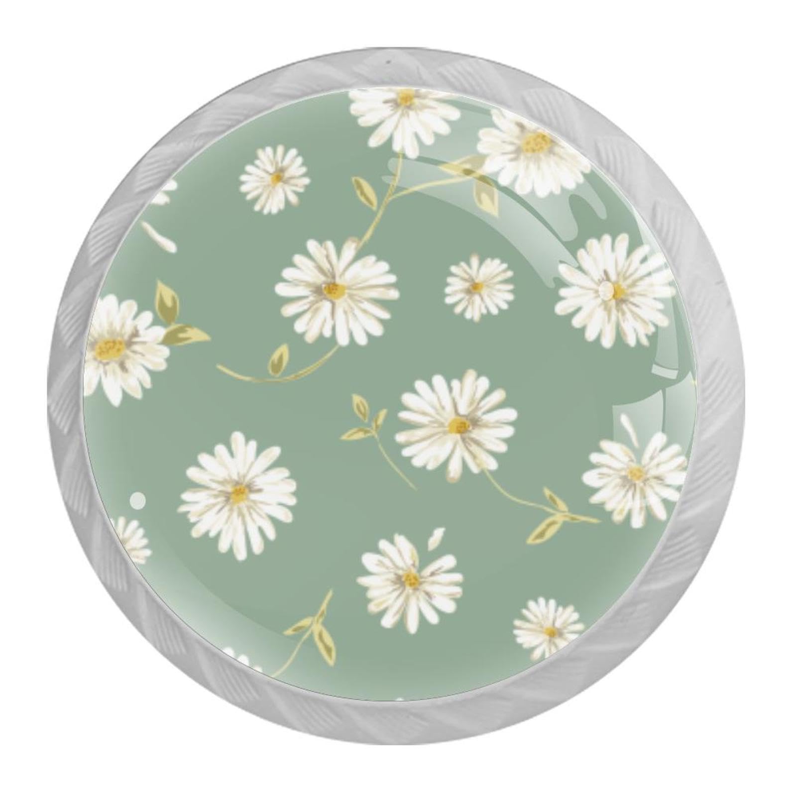 Tqmspg Multi14 4 Pieces Drawer Pulls Daisy Flowers Door Knobs Dresser Handles For Kitchen Wardrobe Cupboard Hardware Furniture