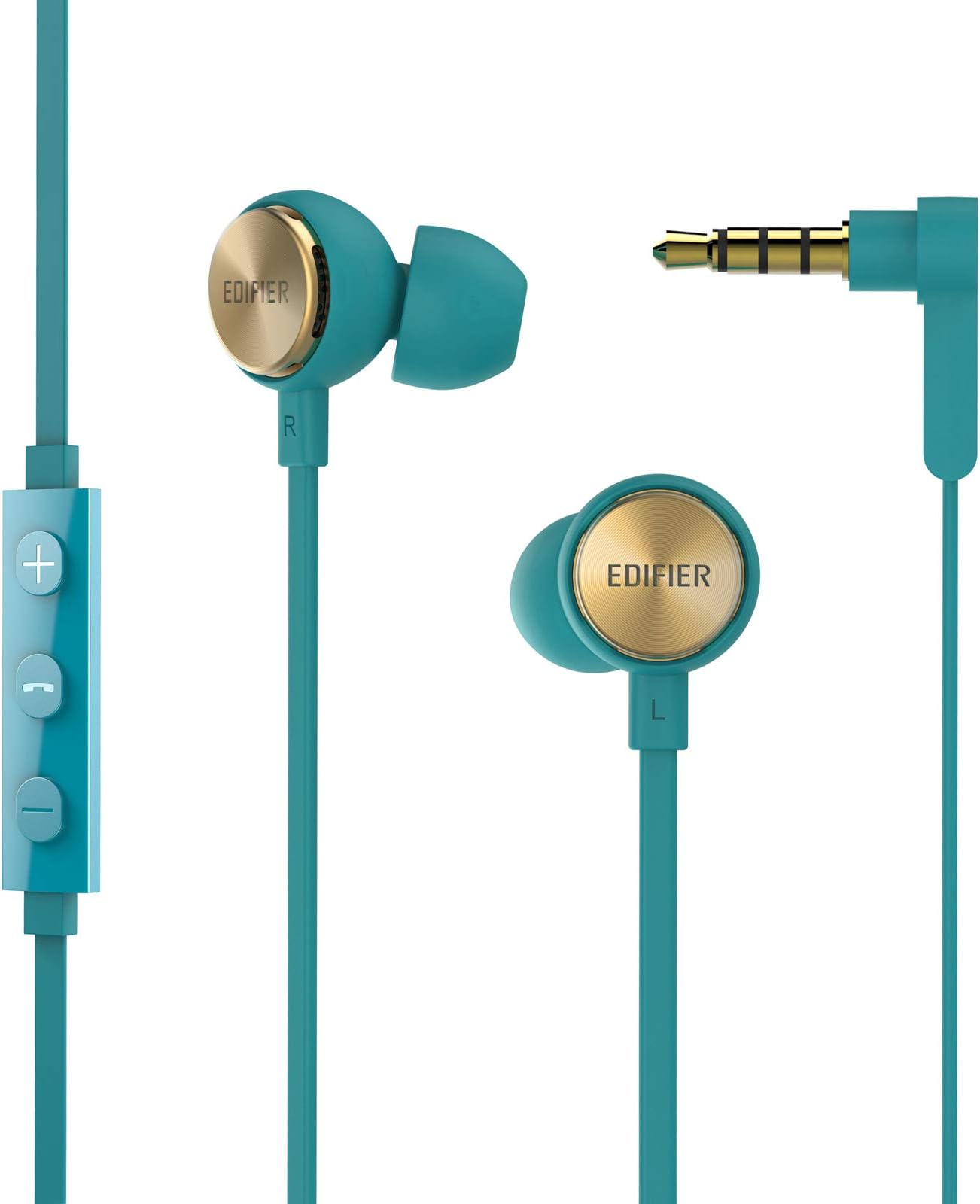 P293 Plus Computer Headset in-Ear Earphones Inline Volume Playback Controls Flat L Shaped Cable Comfortable Eartips - Green