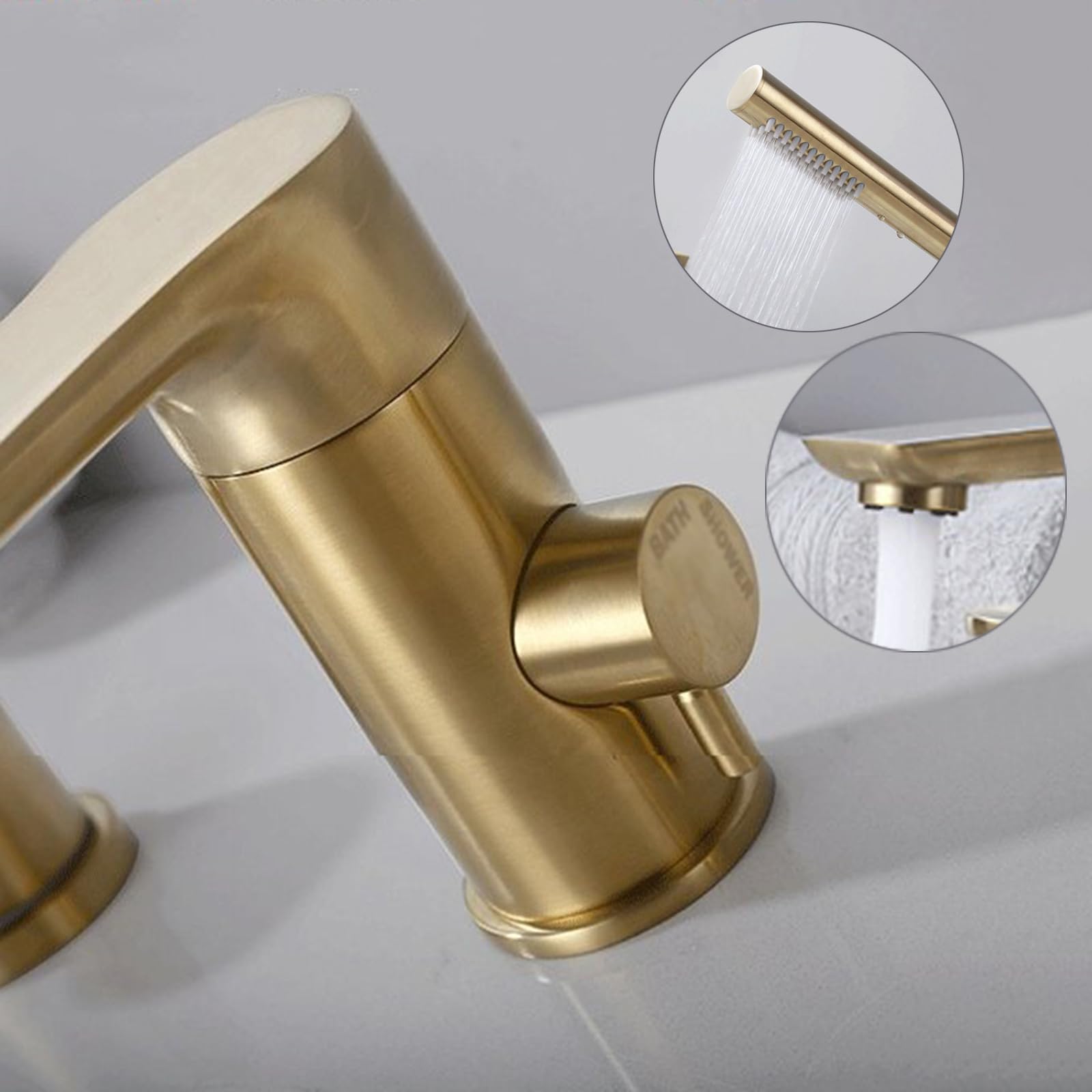 Grifo Mezclador de Bañera Y Ducha de 4 Orificios con Rotación de 360° para Agua Caliente Y Fría de Latón Color Negro