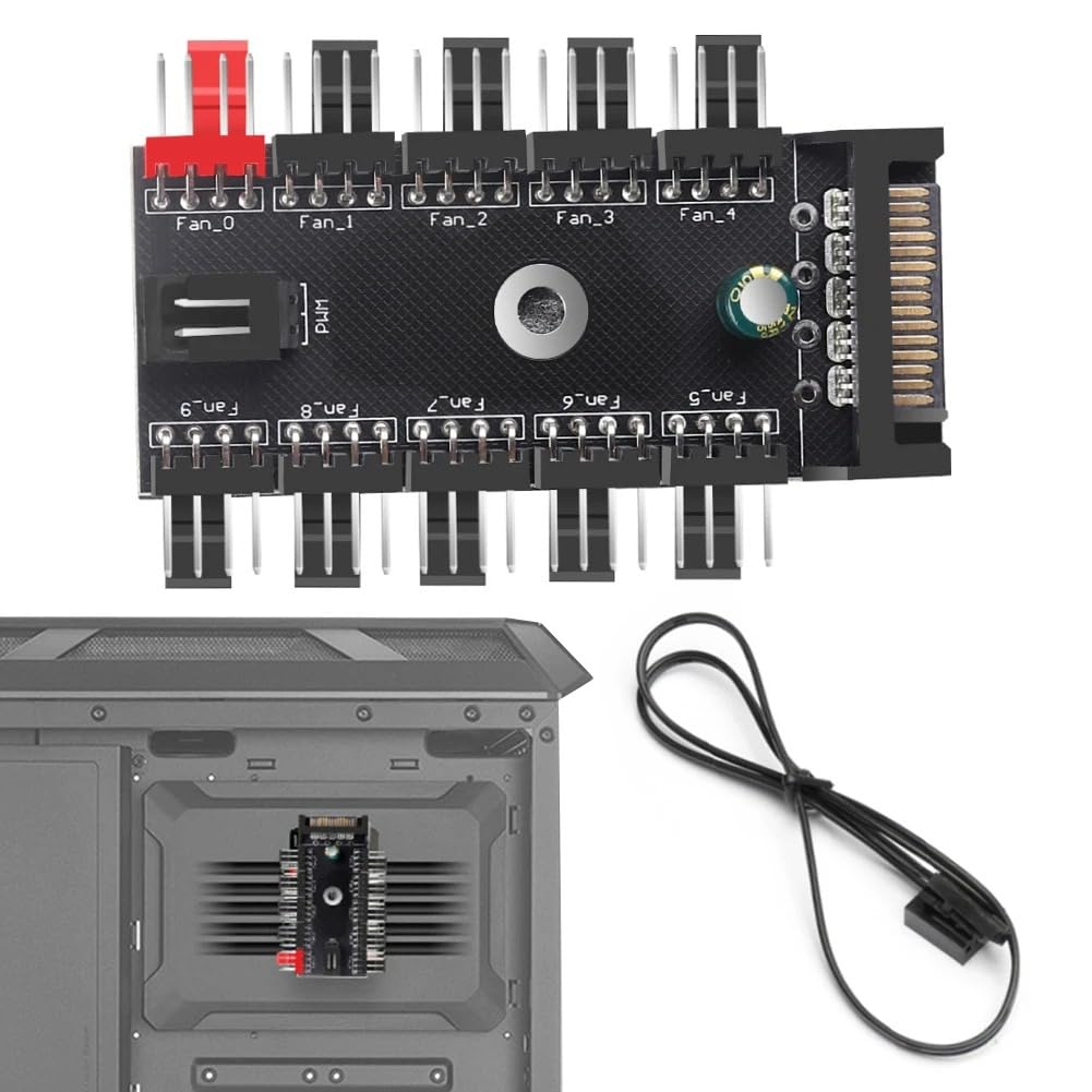 4-Pin PWM Fan Power Supply Cable 1 to 10 Way Splitter Hub SATA Powered 4 Pin PWM Fan Hub Cooler Cooling Adapter for PC Computer, Splitter Extension Supply Socket Concentrator