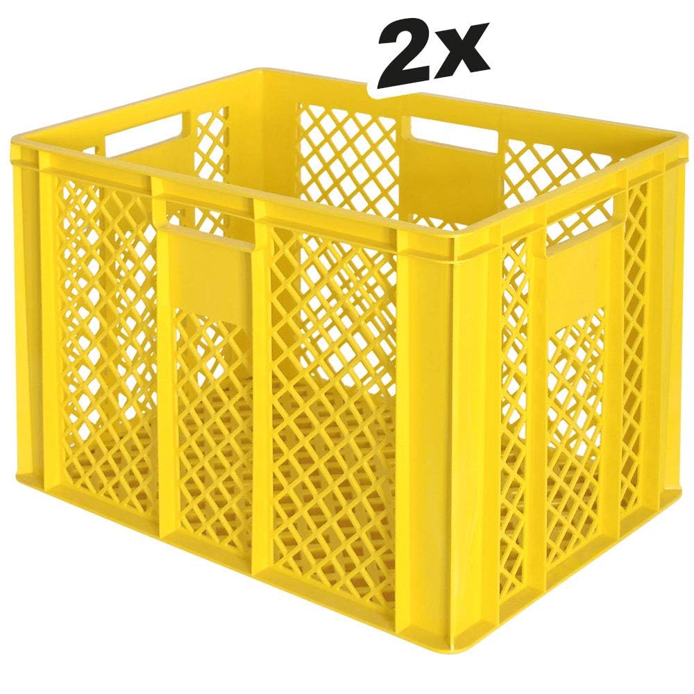 BRB 2 x pojemnik euro/skrzynka piekarnicza, dł. x szer. x wys. 600 x 400 x 410 mm z rolką transportową (żółty)