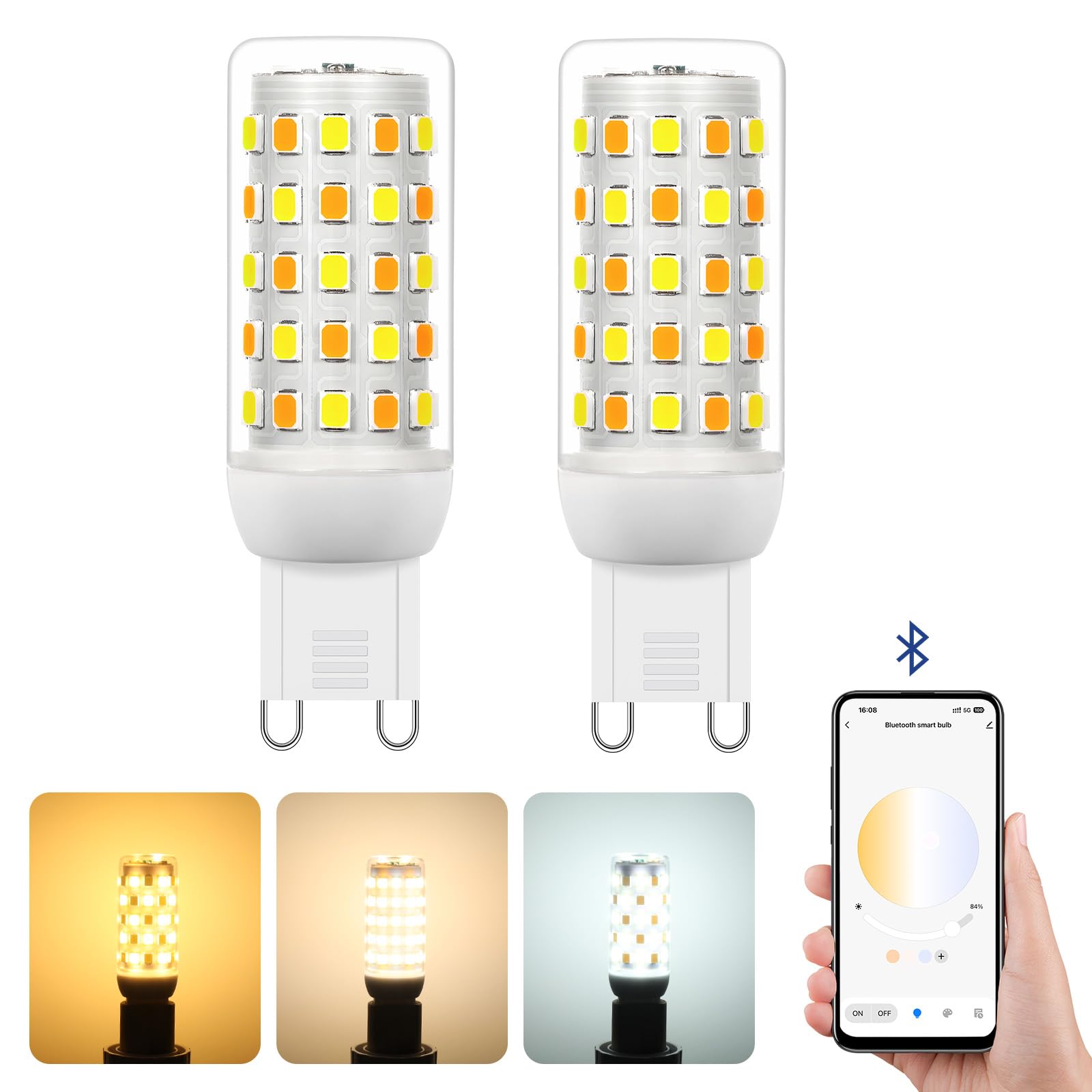 I-SHUNFA Smart G9 LED Bulbs with APP Control,G9 LED Dimmable Bluetooth Bulb,AC 230V,2700K-6500K,Brightness Adjustable 1%-100% 4W 400LM,Timer Function(2 Pack)