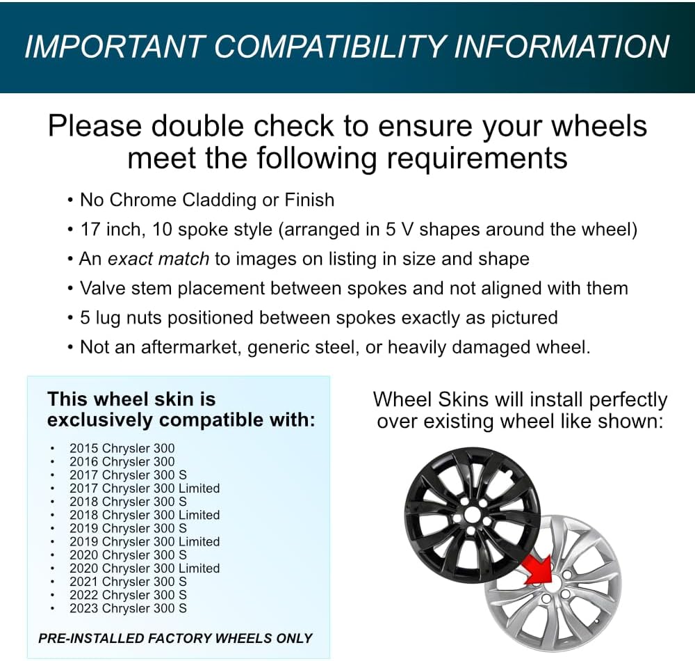 Auto Reflections Set of 4 17" 10 Spoke Wheel Skins for Chrysler 300 2015-2020 - Gloss Black