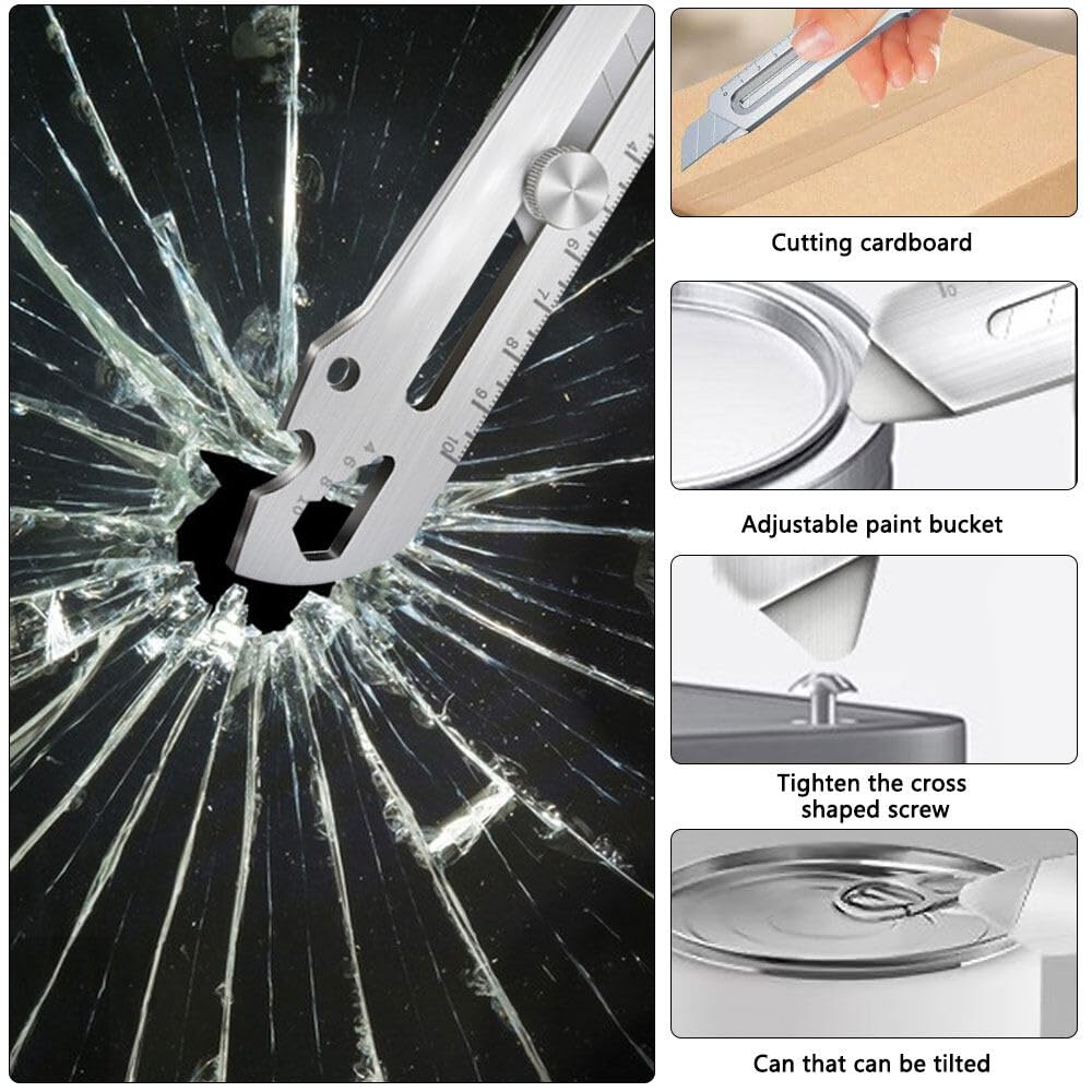 Cuters Profesionales Retractil de Seguridad 2 Piezas, 2024 Cúter Profesional de Acero Inoxidable 6 en 1 con 10 Cuchillas (18mm), Cuchillo para Alfombras Multiusos Multifuncional para Bricolaje