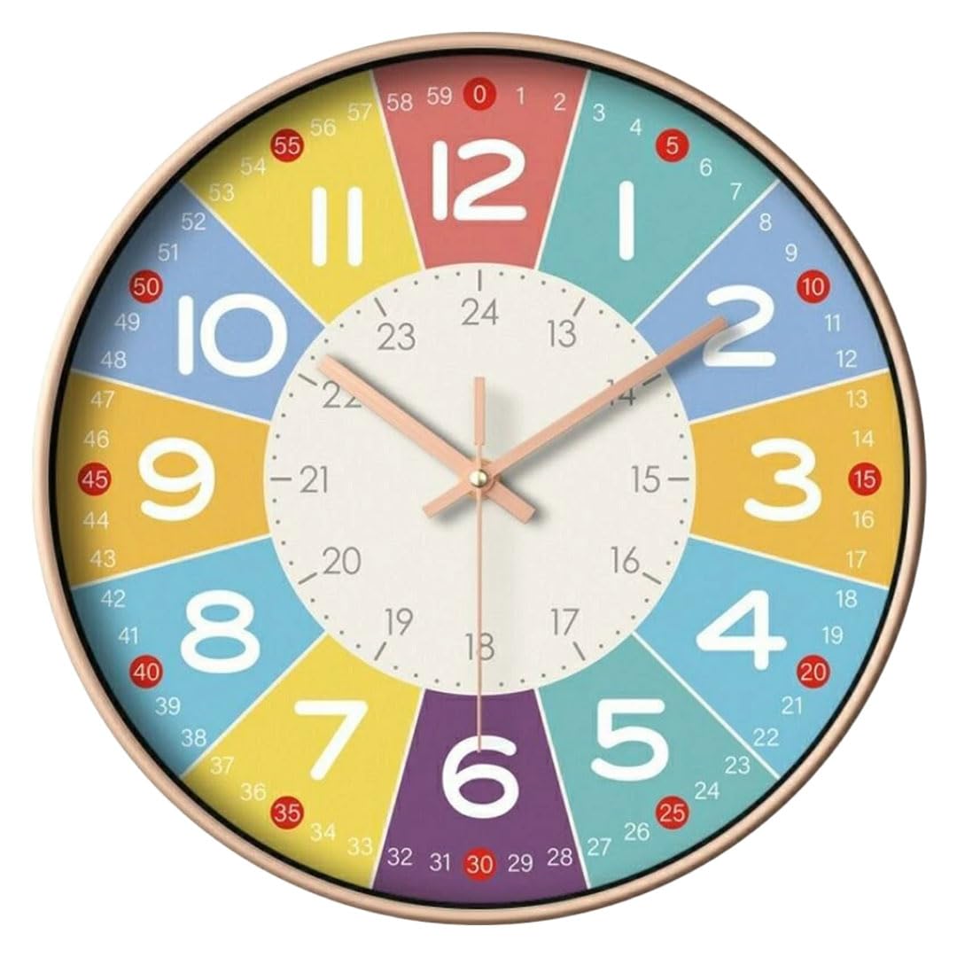 Amazon.co.jp: [AiO JAPAN] 掛け時計 カラフル 静音 知育時計 子供部屋