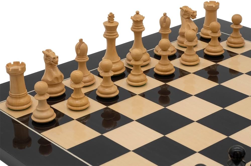 Luxury Competition Staunton Chess Set with 17.75"" Black Anegre and Maple Board and Rosewood Case, RCPB130