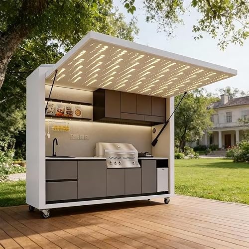 Outdoor Kitchen Island with Sinks, Burners, Freezer and Bbq Grill, Modular Outdoor Kitchen with Bar Counter and Cabinets, Ideal for Patio Events and Party Cooking