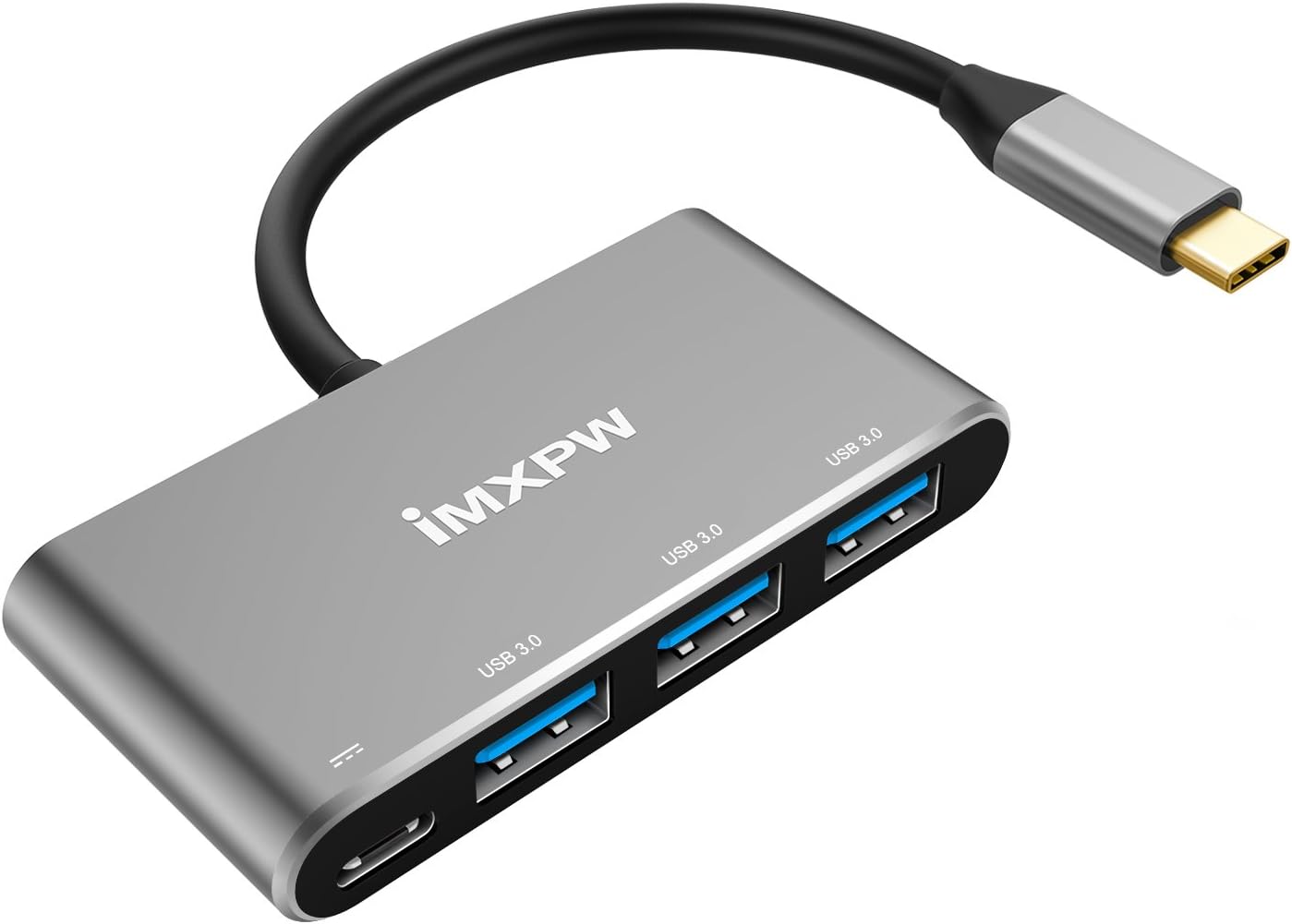 iMXPW DURANTO USB 3.1 Type-C to USB HUB Adapter w/3 USB 3.0 Ports & PD Charging Port for New MacBook 12" MacBook Pro w/Thunderbolt 3 Port, Pixelbook, HP Spectre, Dell, Galaxy S8 & More (Space Grey)