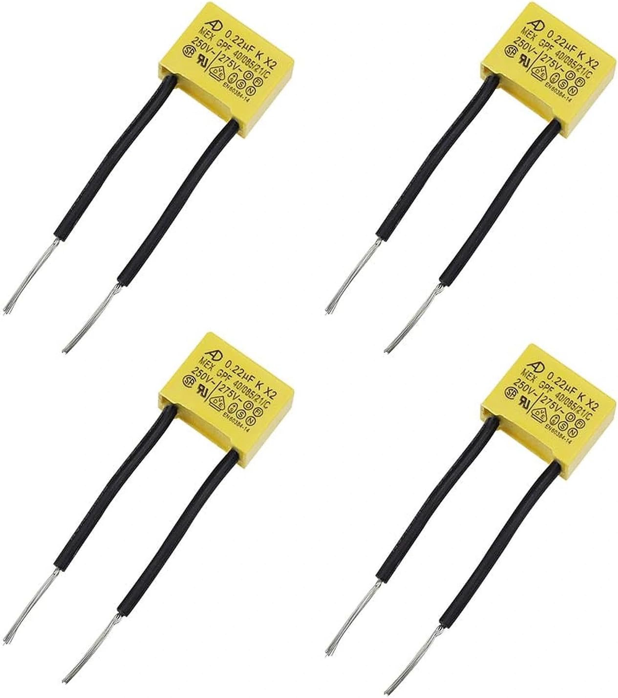 4 Pack LED Capacitor 0.22uf 275VAC X2 MKP Radial Polypropylene Film Safety Capacitors Removal Interference Capacitors in Differential Mode for LED Lighting Lamp