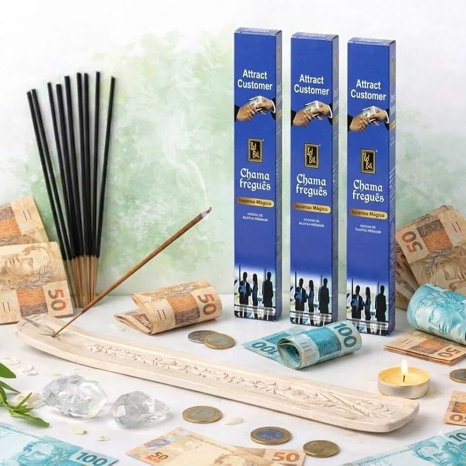 Kit 3 Caixas Incenso Chama Freguês (7 varetas por caixa) – Varetas Aromáticas para Prosperidade, Atração de Clientes, Energia Positiva e Ambiente Comercial