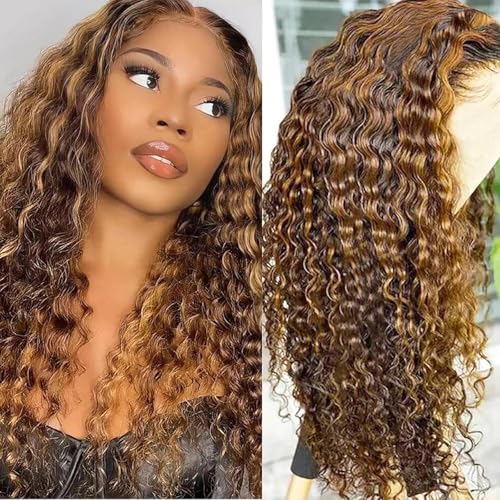 Alidiamond 22 Inch Honey Blonde Deep Wave Wig Human Hair for Black Women