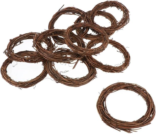 Hellery Round/Star/Heart Grapevine Wreath - Twigs Vine Wreath Craft Sets  Natural Dried Wood Branch Rattan Wreath Base Front Door Decoration DIY Materials - 10pcs round