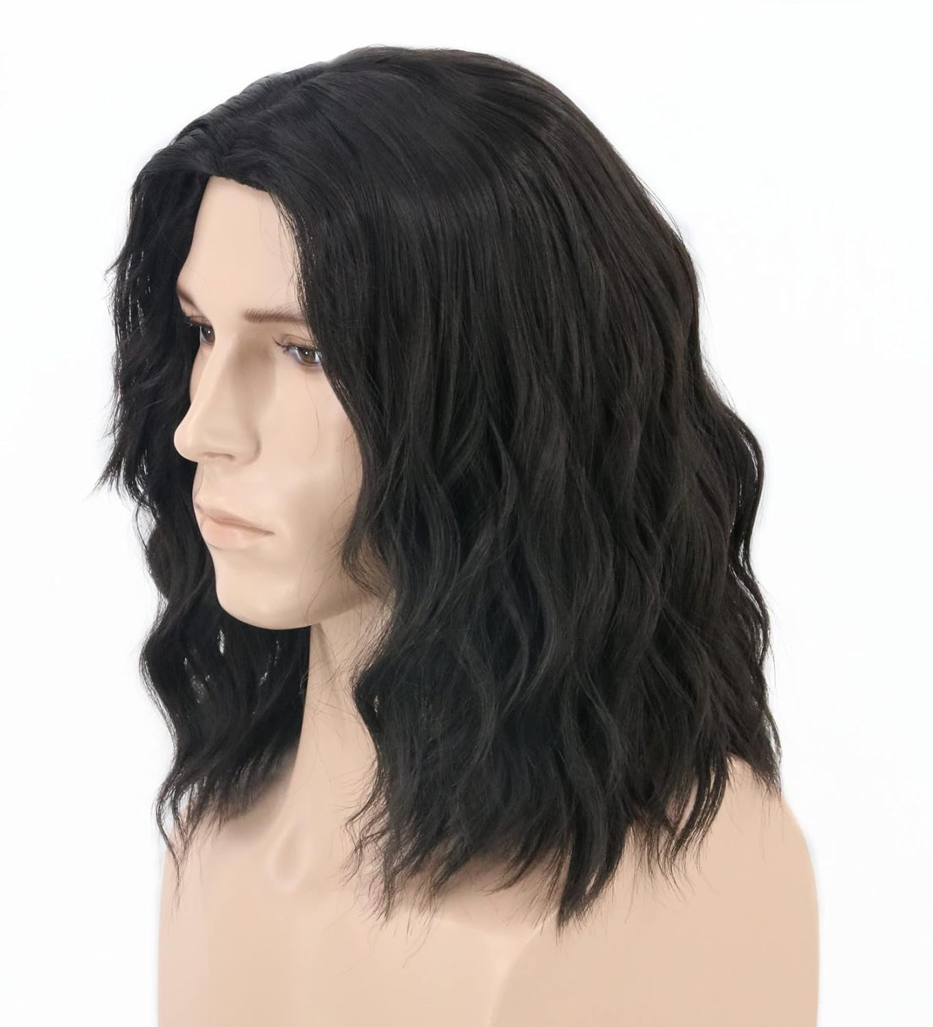 Men's Black Brown Wig Wavy Mid Length Hair Halloween Cosplay Costume Wig - Image 3