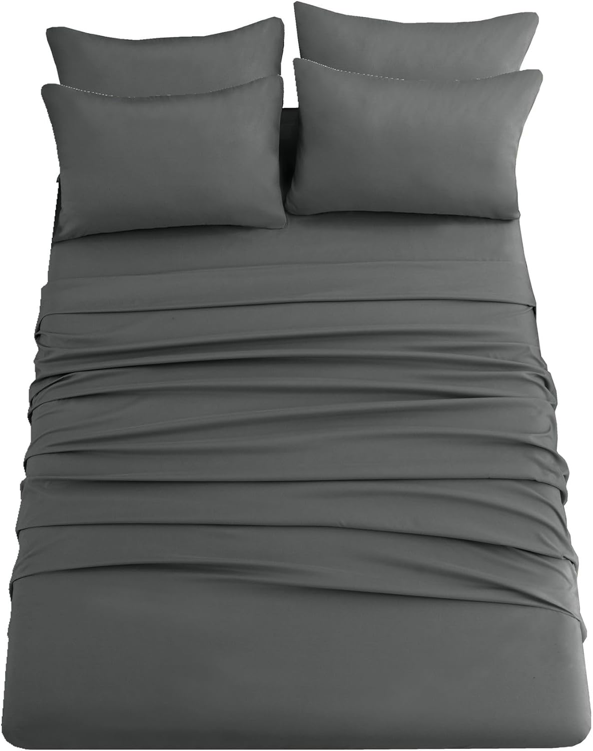 Ghooss Full Size Bed Sheet Set-Dark Grey 6 Piece Set-1800 Microfiber Polyester-Super Soft-14inch Deep Pocket-Stain Resistant,Wrinkle,Breathable,Machine Washable-Full,Dark Grey Dark Grey Full