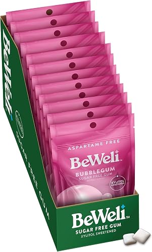 BeWeli | Sugar Free & Aspartame Free Chewing Gum | Xylitol Sweetened | Bubblegum Flavor, 55 Pieces (Pack of 12)