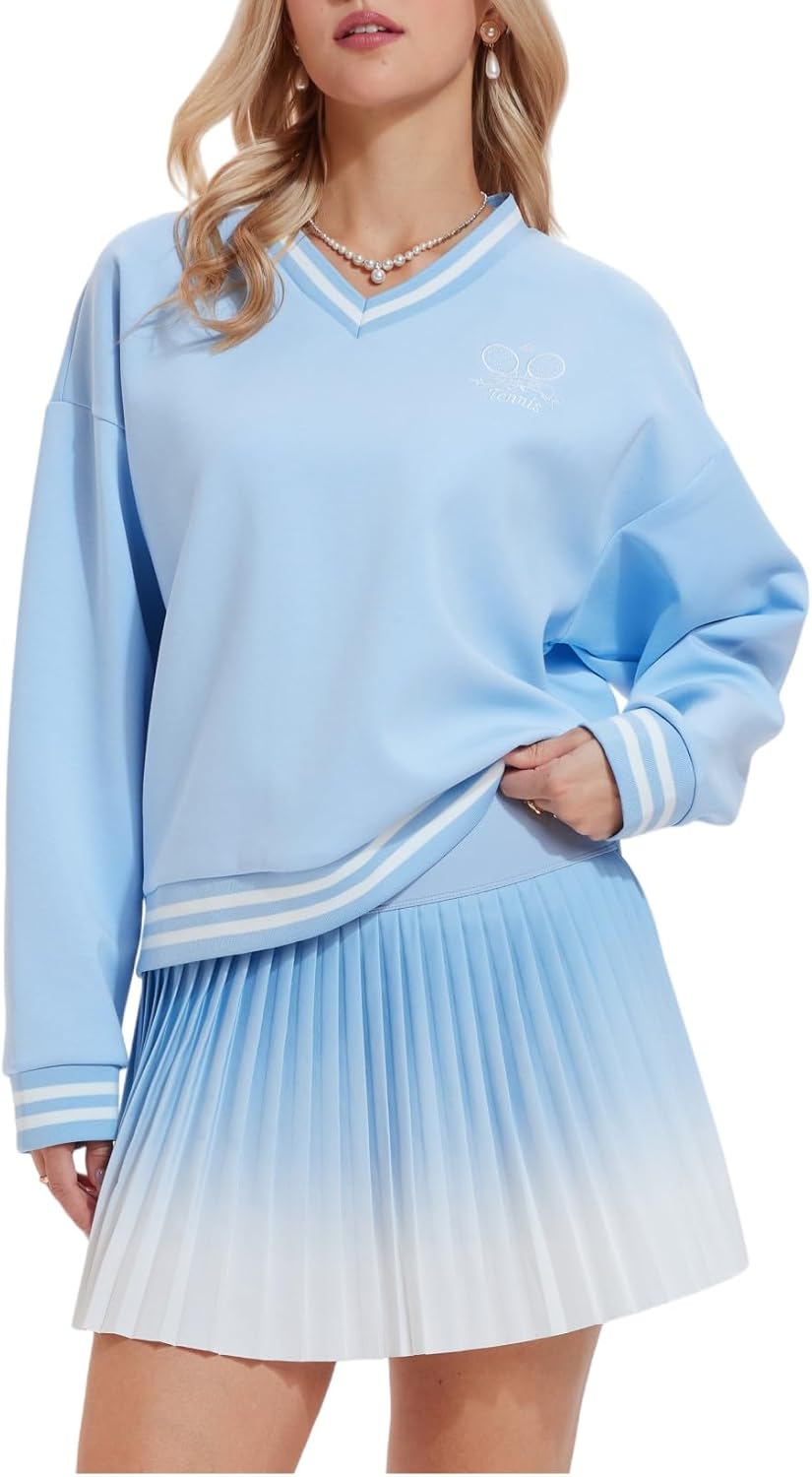 AFZ Women 2 Piece Tennis Skirt Set Athletic Sweater Skort Sets Y2K Preppy Lounge Tracksuit Outfits