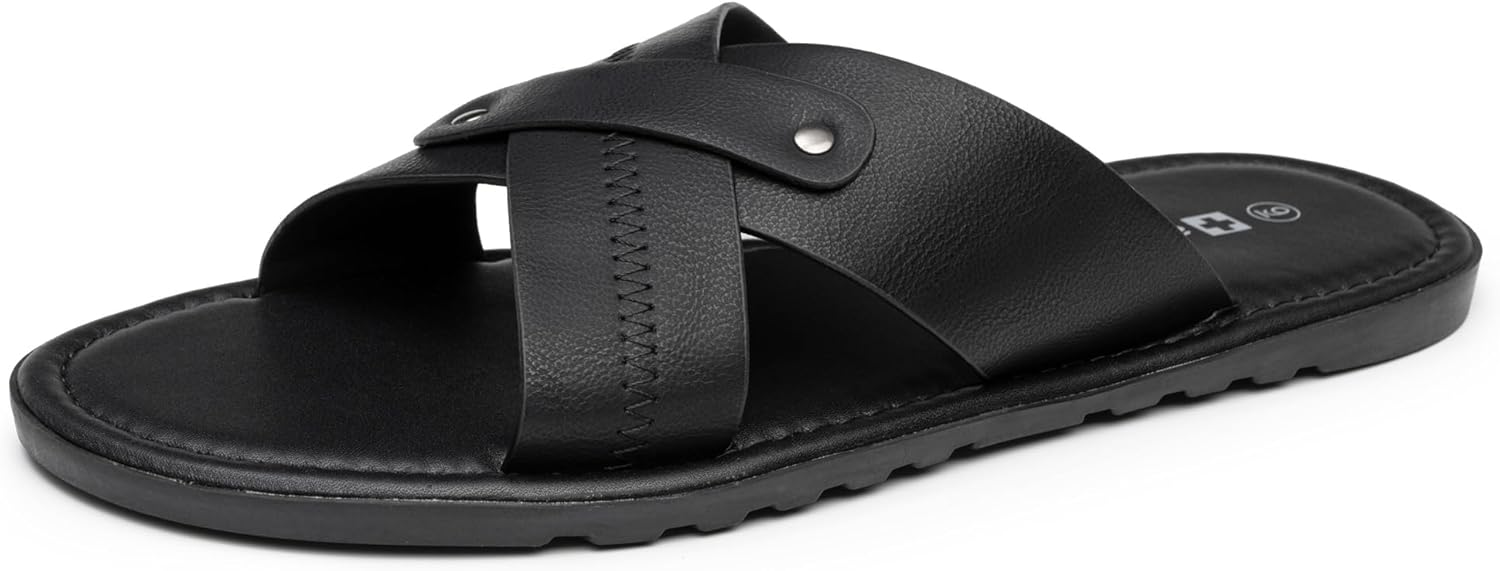 Alpine Swiss Mens Slide Sandals - Vegan Leather Comfort