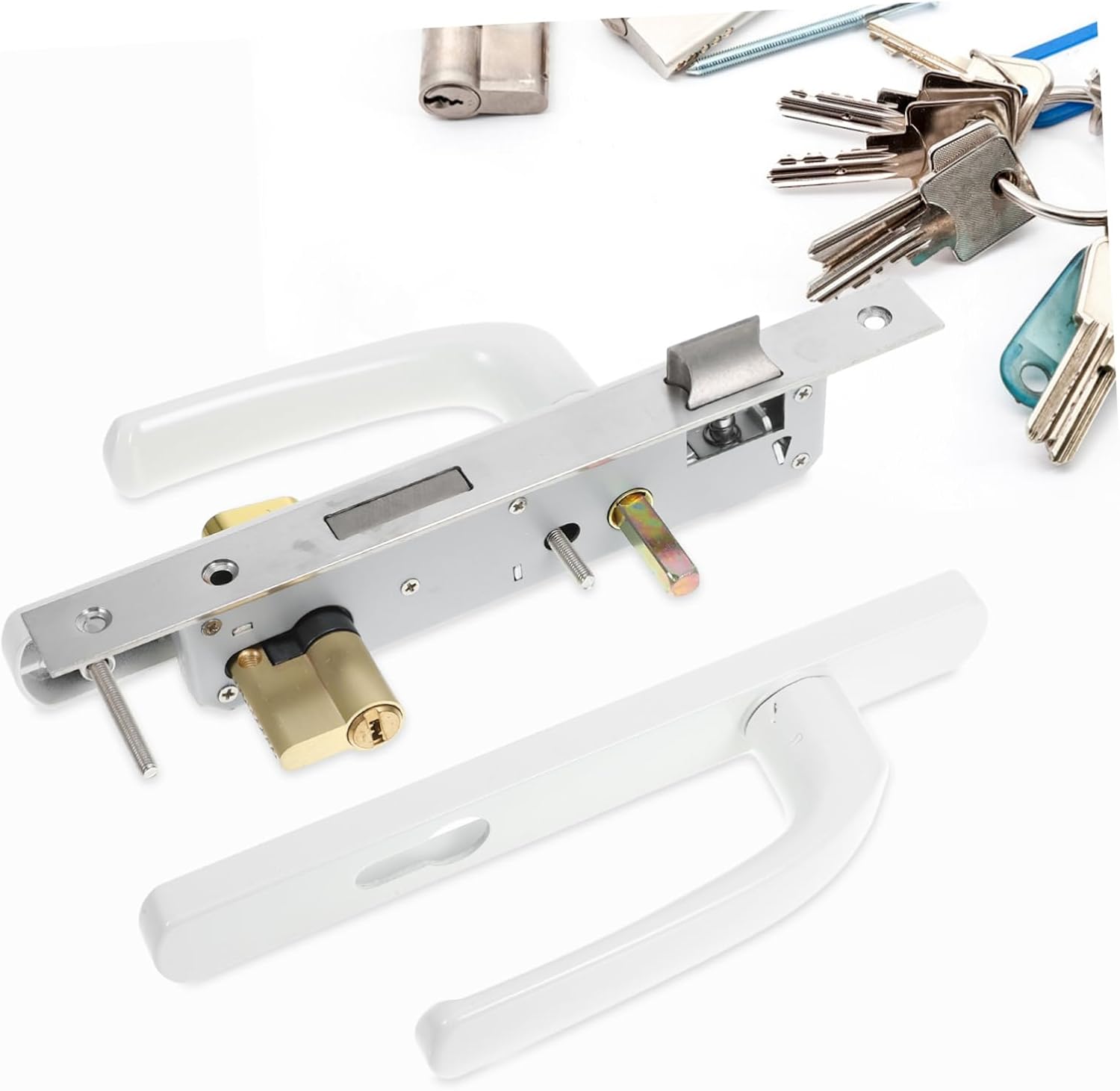 Gadpiparty Heavy Duty Aluminum Lever Handle Lock Storm Door Lock Set Same Key for Front Door