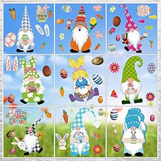Easter Window Stickers Decoration, 9 Sheets Easter Gnome Window Stickers,Eggs Carrot Rabbit Flowers Decor for Easter Party Supplies, Office, School, Party Supplies