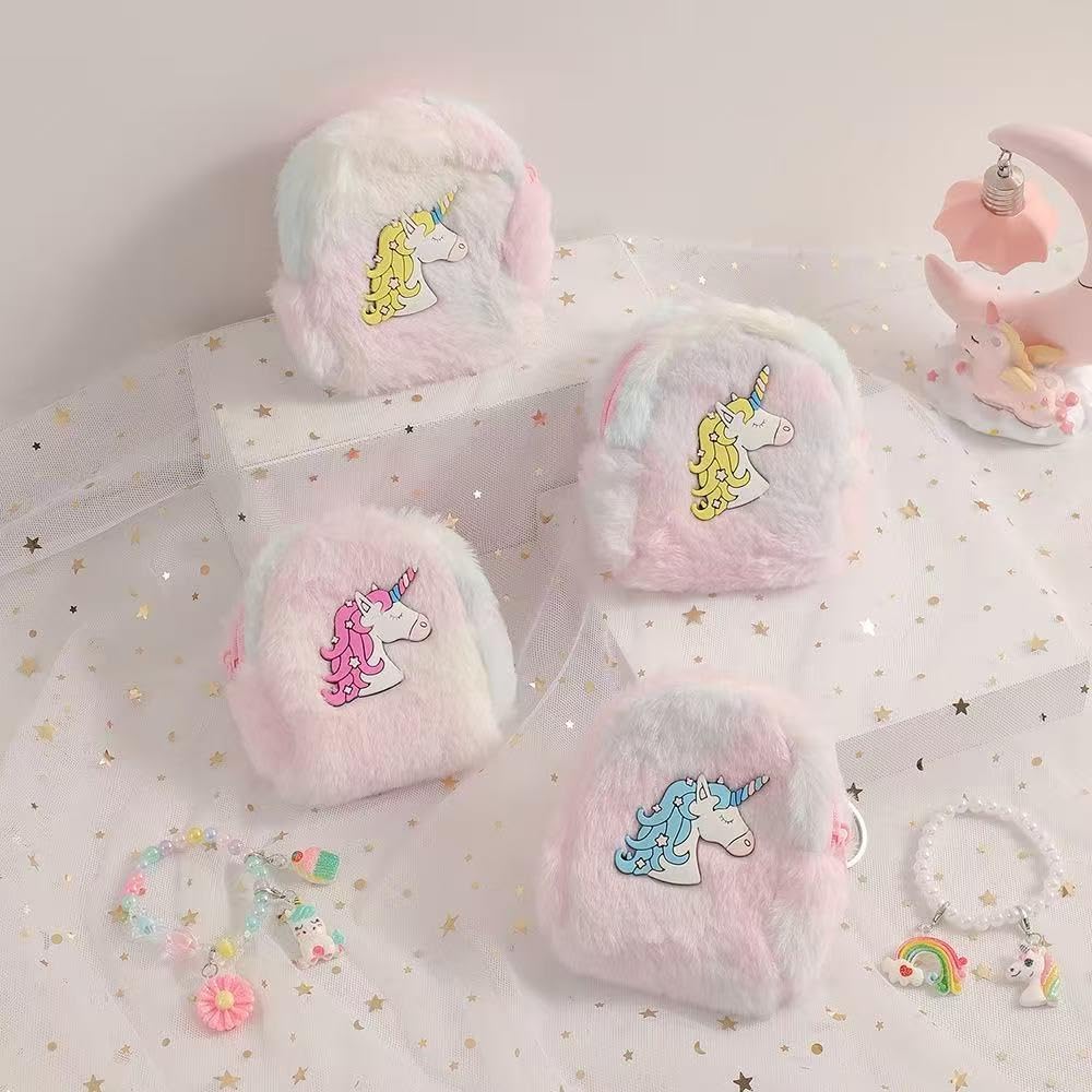 4-Pack Unicorn Party Favor Coin Purse Keychain Cute Plush Change Purse with Zipper Keychain Kawaii Coin Pouch for Girls Kids (Plush-4pack)
