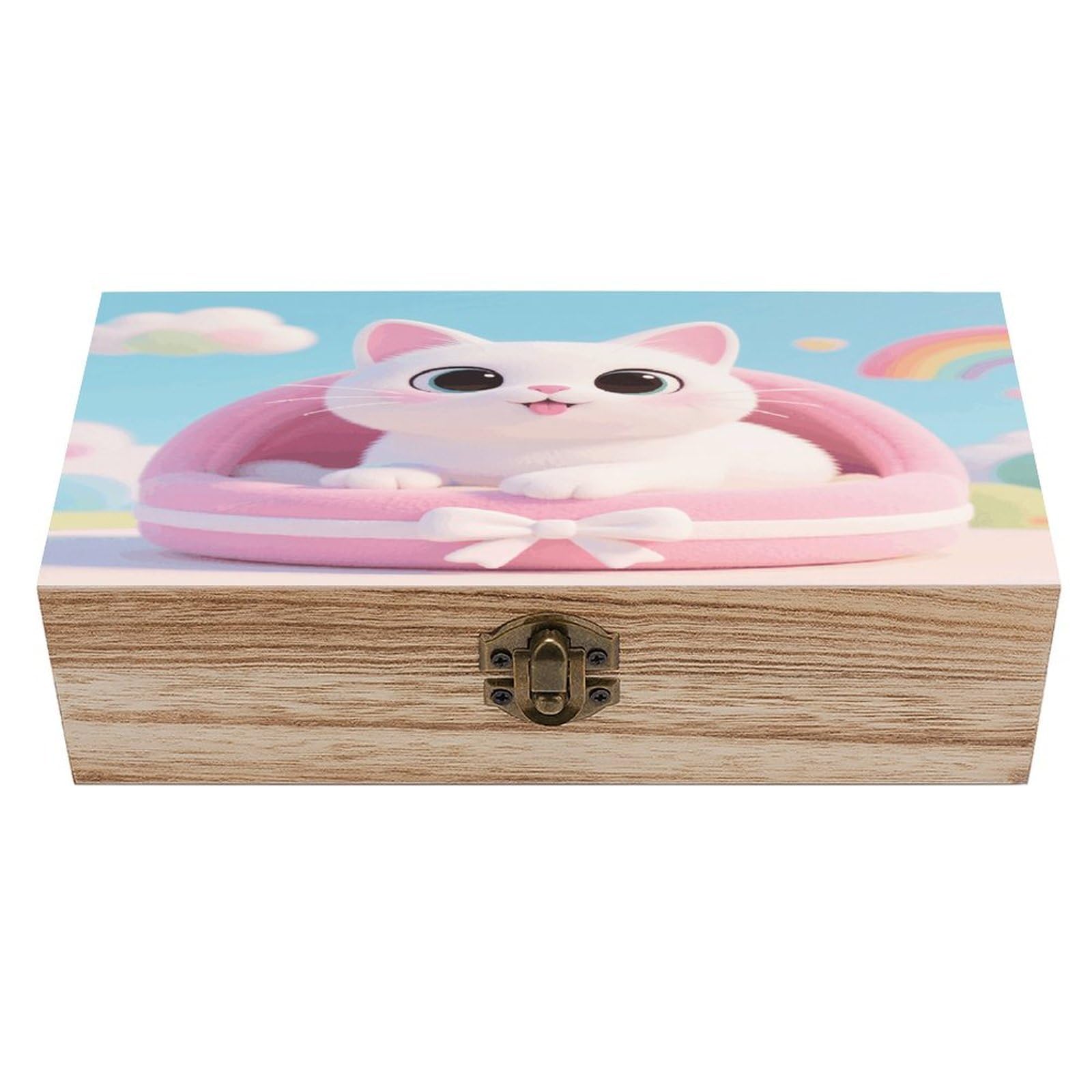 VstaDank Cat Cute Wooden Box Sturdy Vintage Storage Box with Hinged Lid Exquisite Wood Keepsake Boxes Large Jewelry Case Cute Trinket Holder Unique Gift for Men & Women