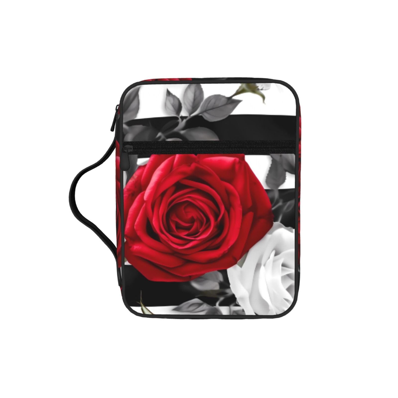 Black White Stripes Red Rose Flowers Bible Cover Case Waterproof Bible Bag With Handle Organizer Storage Book Cover For Bible Study