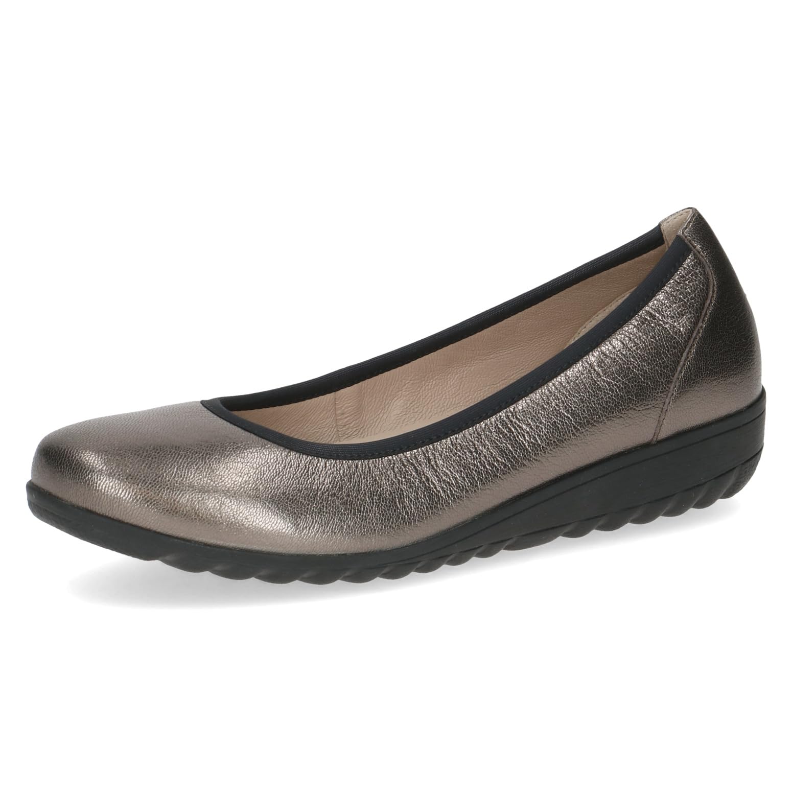 CAPRICE Women Ballet Flats Leather Wedge Heel, Metallic (Piombo Metal), 3.5 UK