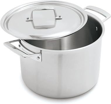 Demeyere Essential 5-ply, 18/10 Stainless Steel, Stay Cool Handle, Oven Safe, Compatible with all Cooktops, Perfect Pour Edge, 8-qt Stock Pot with Perfect Fit Lid