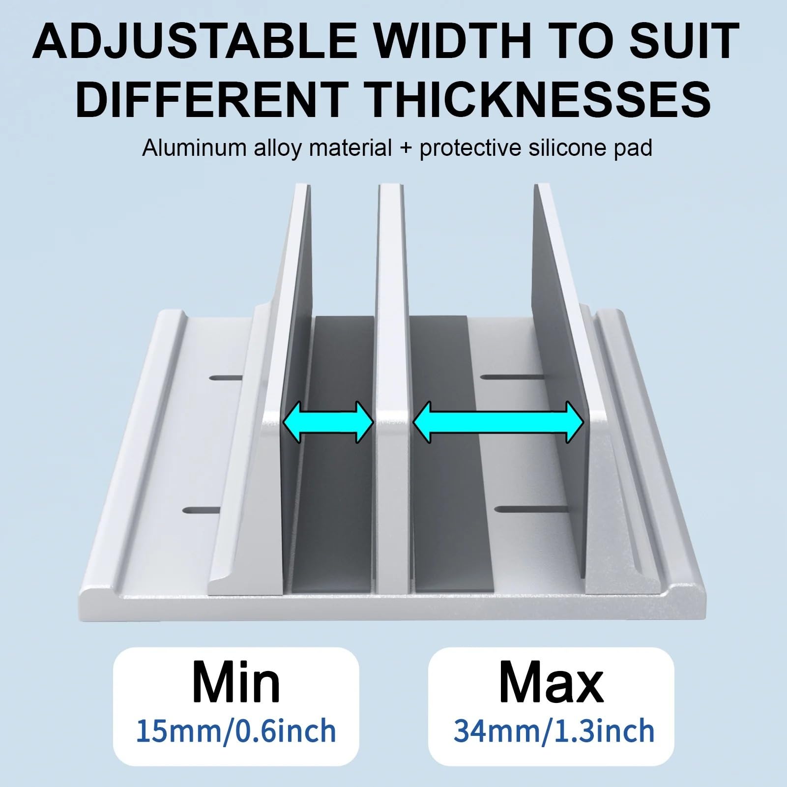 Genérico Compatible con Soporte Vertical de Aluminio | Soporte ajustable sin herramientas for portátiles de 15 a 34 mm de ancho for uso de sobremesa(Silver-1)
