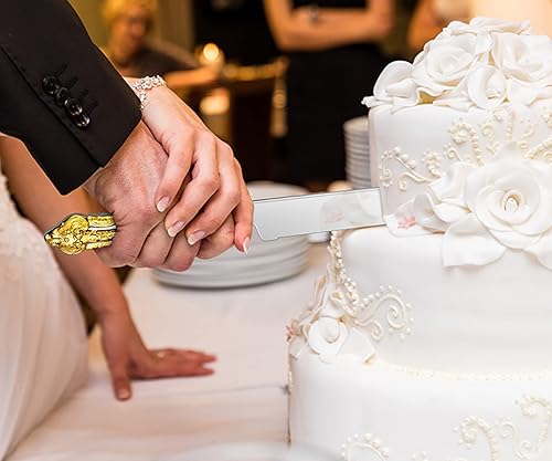 Miniatura 4 de KEAWELL Magnífico juego de cuchillos y servidor para pastel de boda, acero inoxidable 1810, juego de corte de pastel de lujo fino (acento dorado)