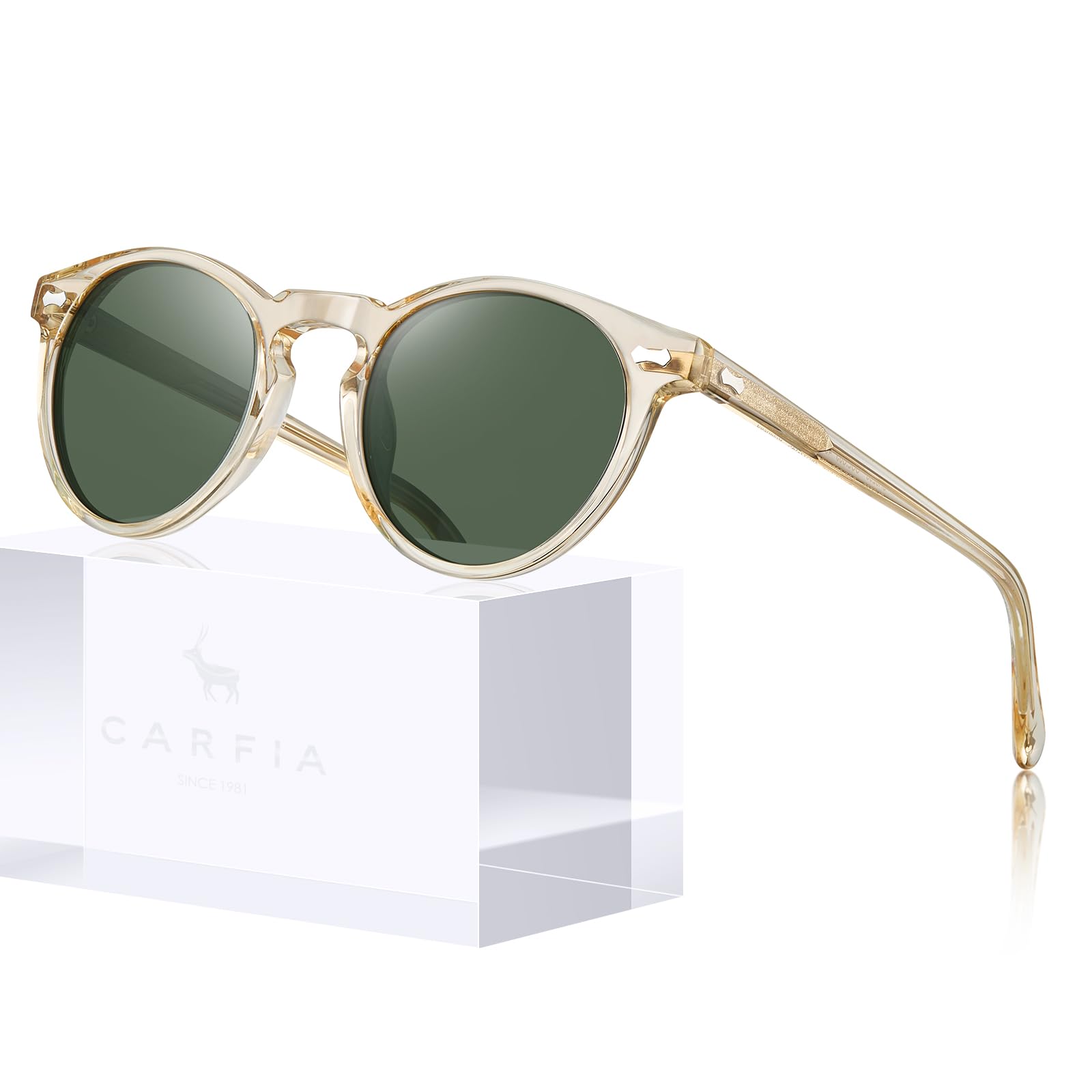 CARFIA Retro Polarized Sunglasses for Women UV Protection Acetate Classic Vintage Style Round Shades