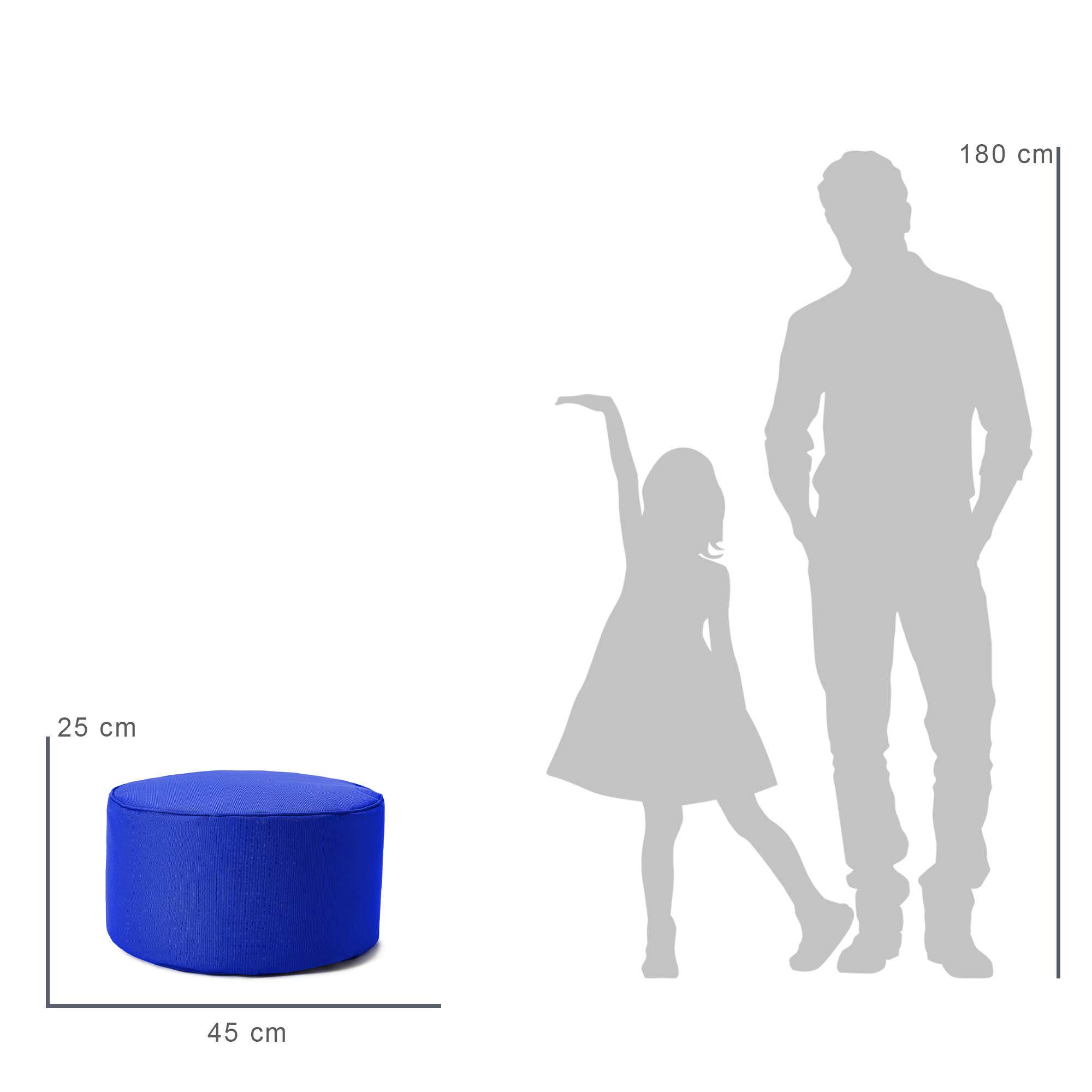 Lumaland Pouf Chaise Tabouret 25 x 45 cm | pour Enfants et Adultes | pour intérieur et extérieur | Coussin Rond de Sol | Pouf Siège - Résistant à l'eau | Entretien Facile [Bleu Roi]