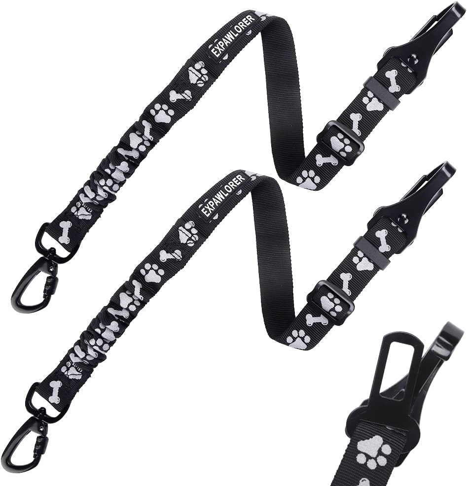 EXPAWLORER Dog Seat Belt for Vehicle - 2 Pack Dog Safety Belt for Car Adjustable Dog Car Leash Seat Belt Elastic Bungee Dog Seatbelt…