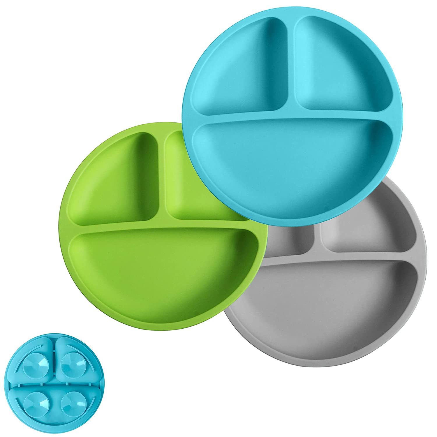 Silikong Divided Silicone Suction Plates for Toddlers | BPA Free | Dishwasher, Microwave and Oven Safe | Kids Plates with Dividers (with Suction Cups, Boys) : Baby