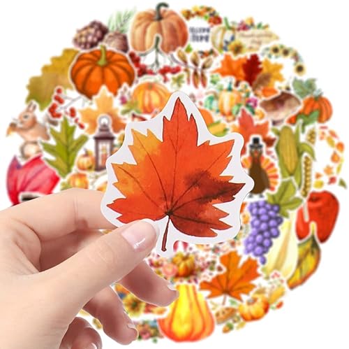 Miniatura 2 de YUJUN 50 calcomanías de Acción de Gracias, calabaza, pavo, hojas de arce, calcomanías para botellas de agua de Acción de Gracias, equipaje,