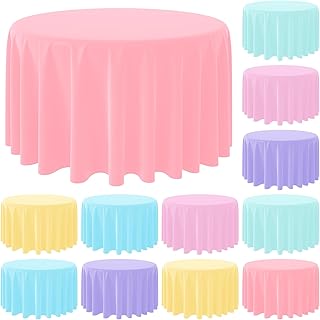 12Pack Round Pastel Color Tablecloths,Plastic Unicorn Tablecloth Disposable Round Table Covers for Baby Shower, Wedding,Girls Birthday Party, Unicorn and Ice Cream Party Decoration,6Color, 84 Inch