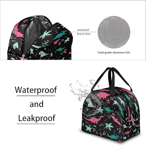Miniatura 4 de Dinosaurs Doodle Lunch Bag Insulated Lunch Box for Men Women Lunch Tote Bag Leakproof Meal Prep Bag Cute Lunchbag Lunchbox Black Lunch Bags for Work