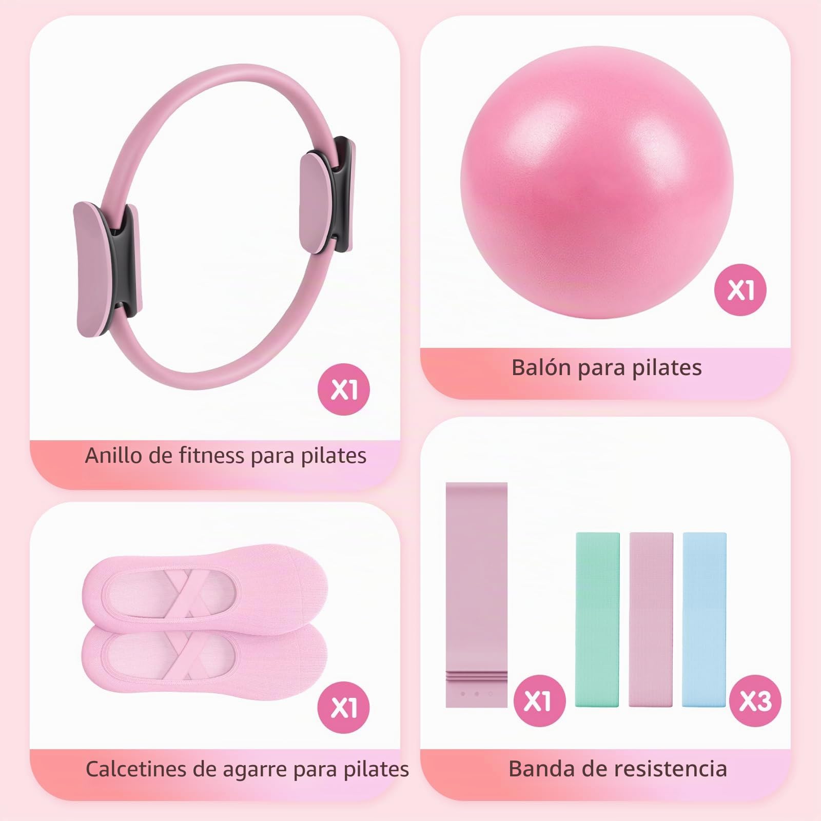 Genérico Kit Completo de Pilates para Casa - Incluye Aro Mágico, Bandas de Resistencia, Pelota Suave, Bandas de Bucle y Calcetines Antideslizantes - Equipo Fitness Portátil para Mujeres y Hombres