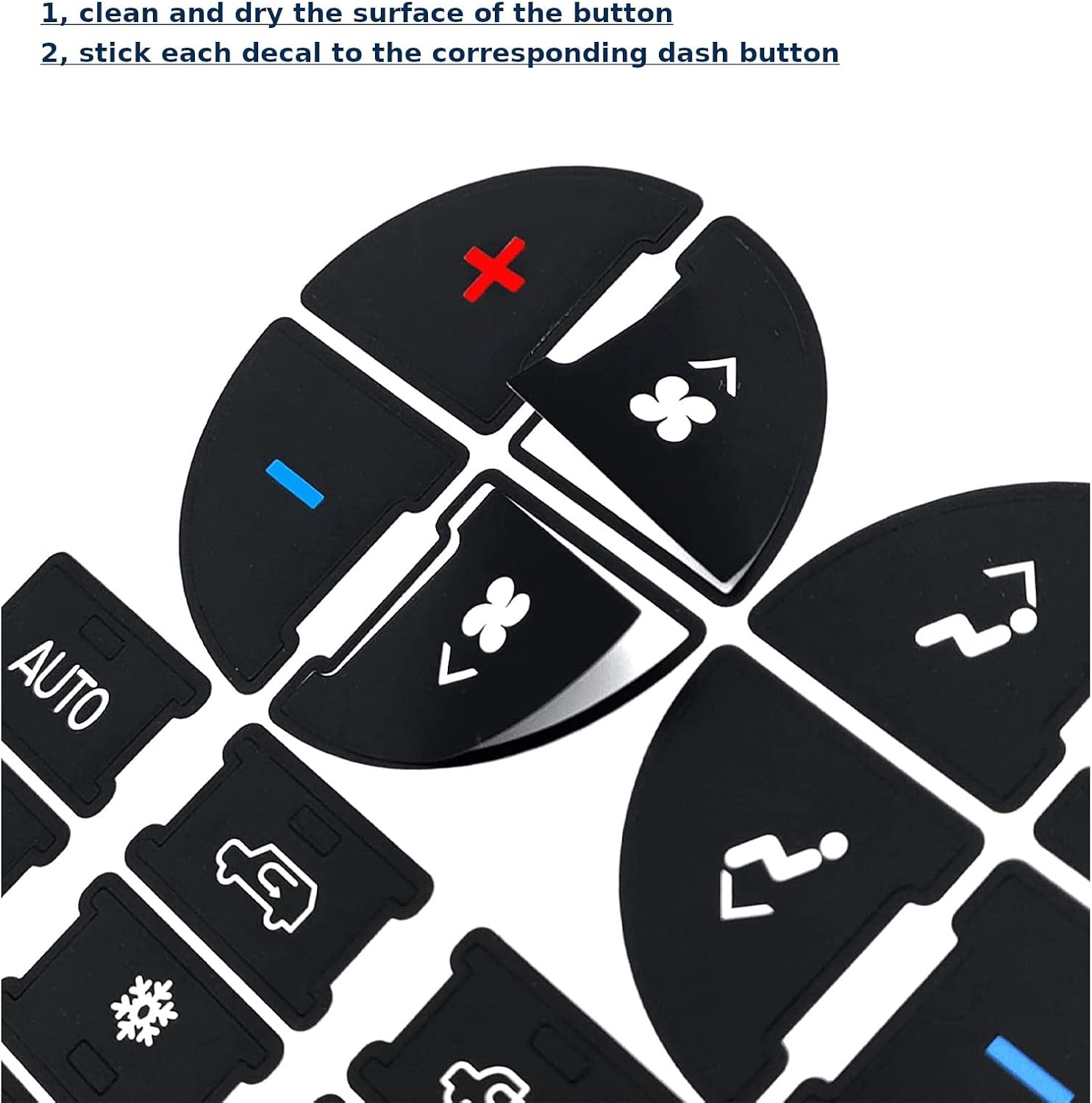 AtticZone AC Radio Dash Button Repair Kit Stickers Decals Compatible with GM GMC Yukon Acadia Sierra, Chevrolet Silverado Tahoe Suburban 2006-2014, 2Pcs (AC19 + Radio20)