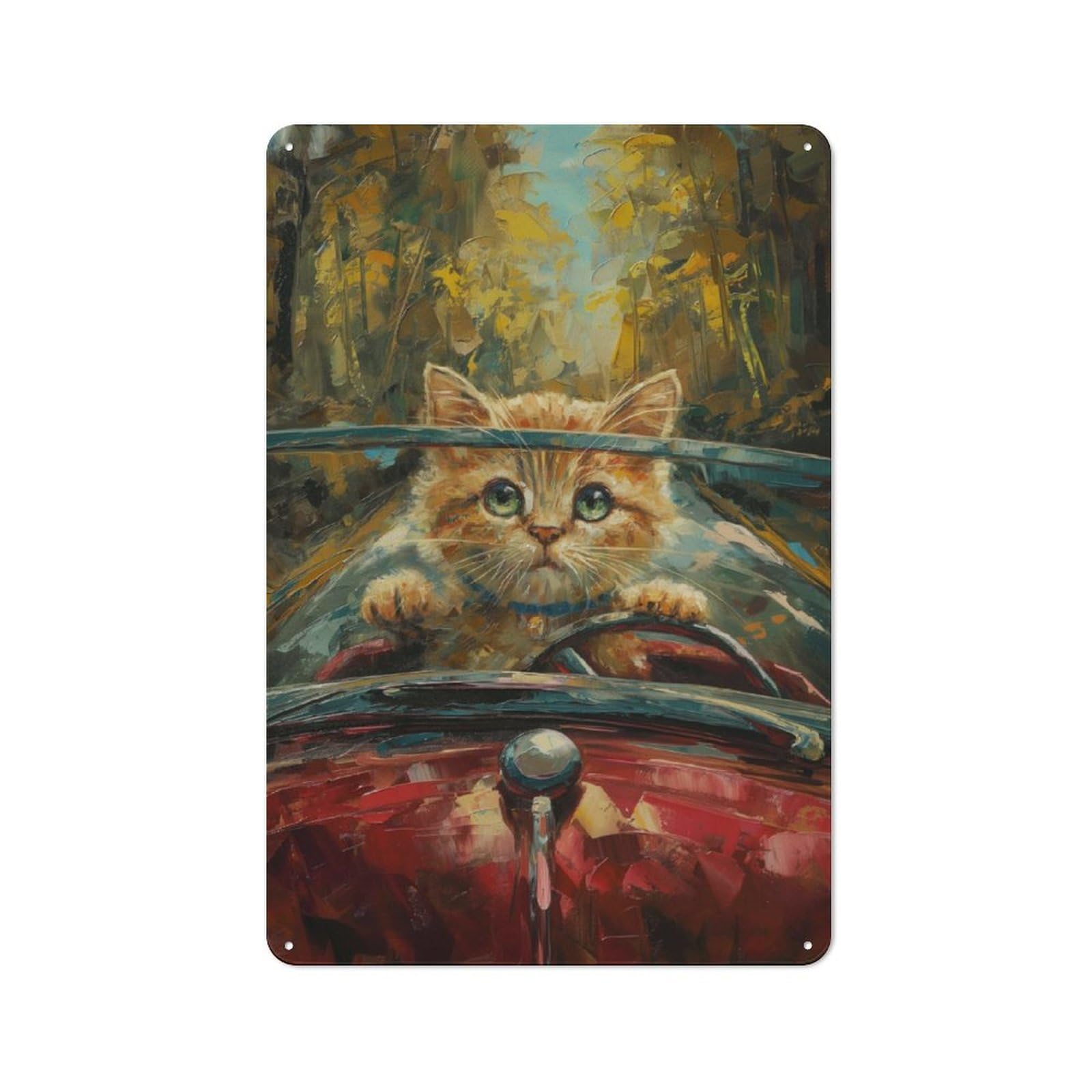 Junmoney Cute Kitty Cabriolet Car Vintage Tin Sign 30X20cm With For Guest Room Or Hallway, For Collectors Decorating Guest Rooms And Hallways