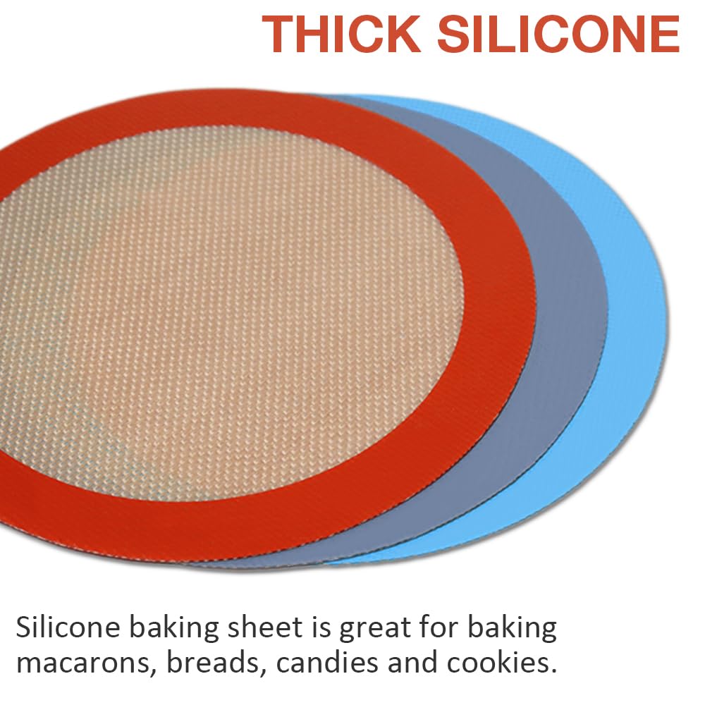 8 Zoll Runde Silikon Backmatte, Set mit 3 wiederverwendbaren Silikon-Backmatten, Silikonmatte für 8 Zoll Kuchenform, Silikonmatte zum Backen von Kuchen, Pizza, Kuchen, Brot, Macaron (Rot,