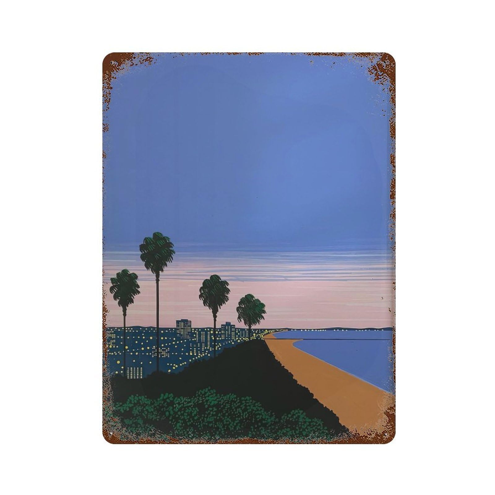 xiaoxiaoshen Calm Sunset Beach Scene. Hiroshi Nagai Japanese City Pop Wall Decor Art Metal Tin Poster Modern Home Decor Art Home Bar Shop Decorations Vintage Sign 40x30cm