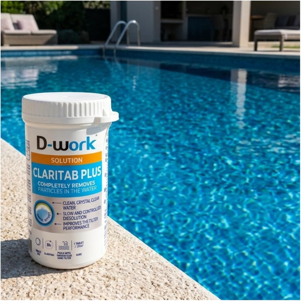 Floculante para piscina Claritab Plus - Expositor de 20 tubos - Tratamiento eficaz y práctico - D-Work