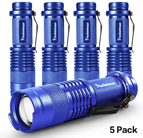 5 Pack LED Mini Flashlights 7W 300LM SK-68 3 Modes Adjustable Focus Zoomable