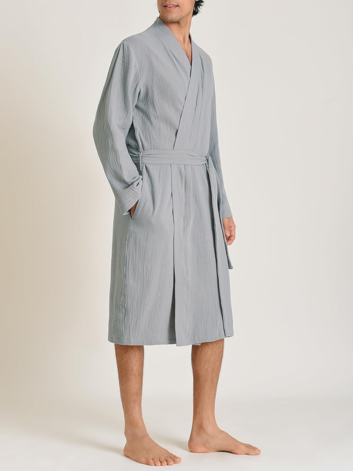Latuza Men's Cotton Gauze Robe Lightweight Bathrobe with Pockets - Image 2