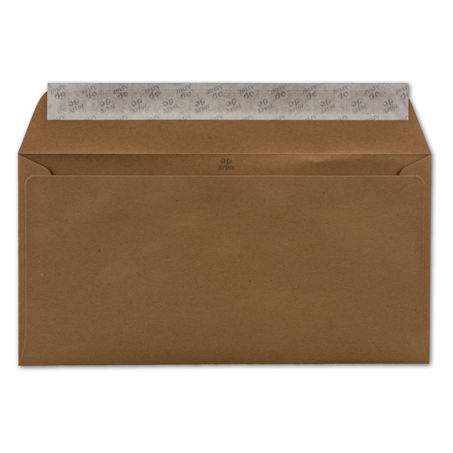 ARTOZ 200 buste per lettere, formato DIN lungo, colore: grocer kraft (carta kraft marrone scuro), 11,4 x 22,4 cm, con chiusura adesiva e striscia adesiva, serie Greenline